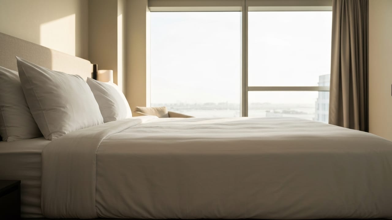 Pest control technician treating a mattress seam for bed bugs in a Dubai apartment