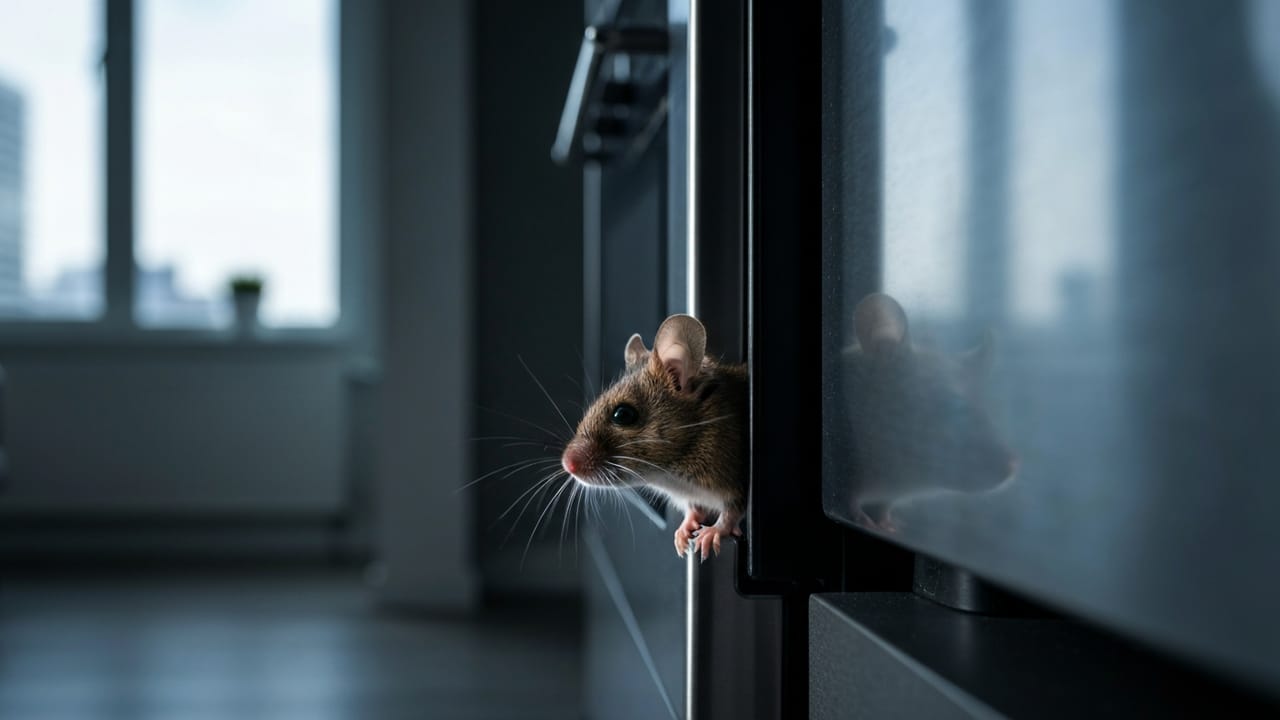 Rat inspection along a skirting board in a Dubai apartment