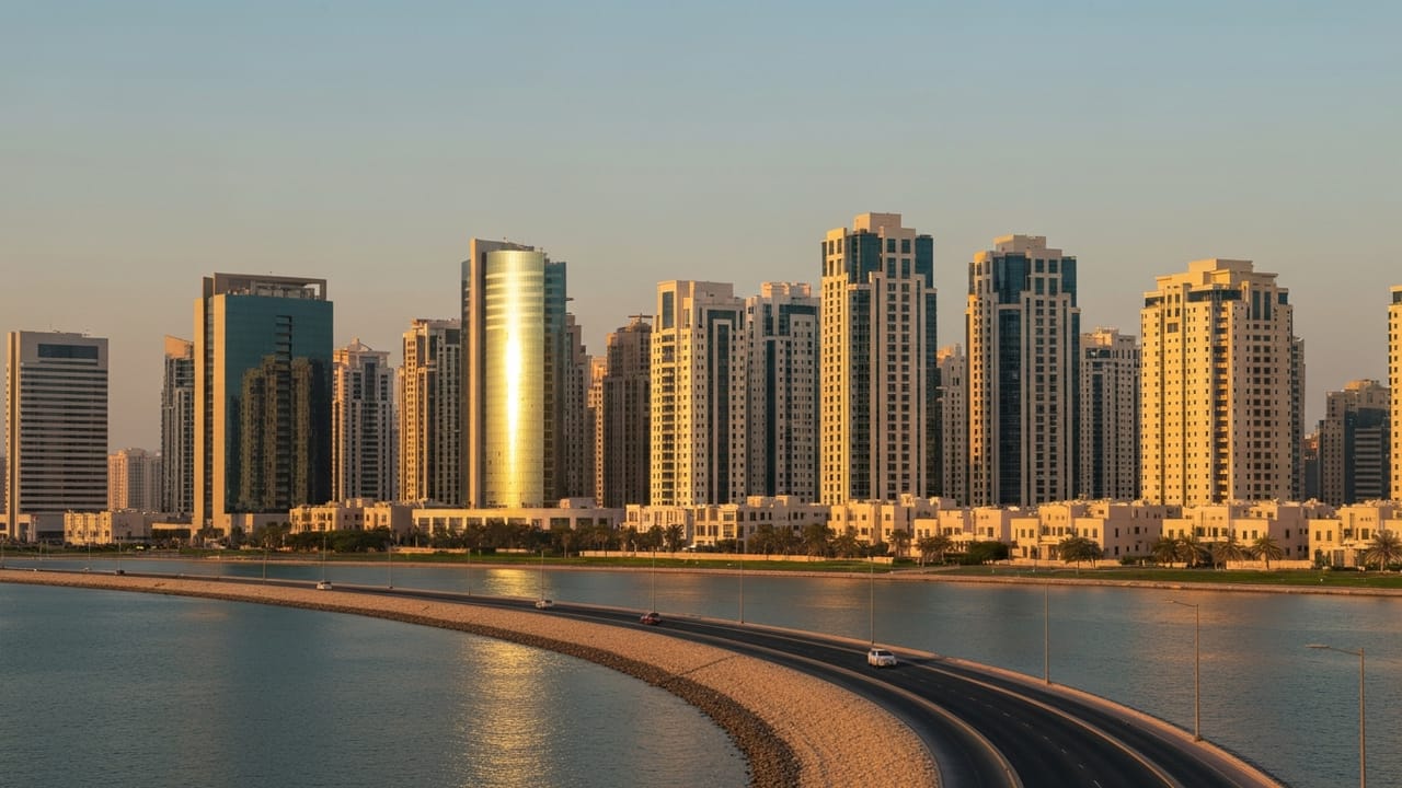 Abu Dhabi residential skyline at golden hour